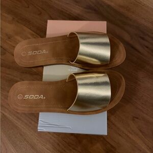 Soda Women's Metallic Gold Slide Sandals
